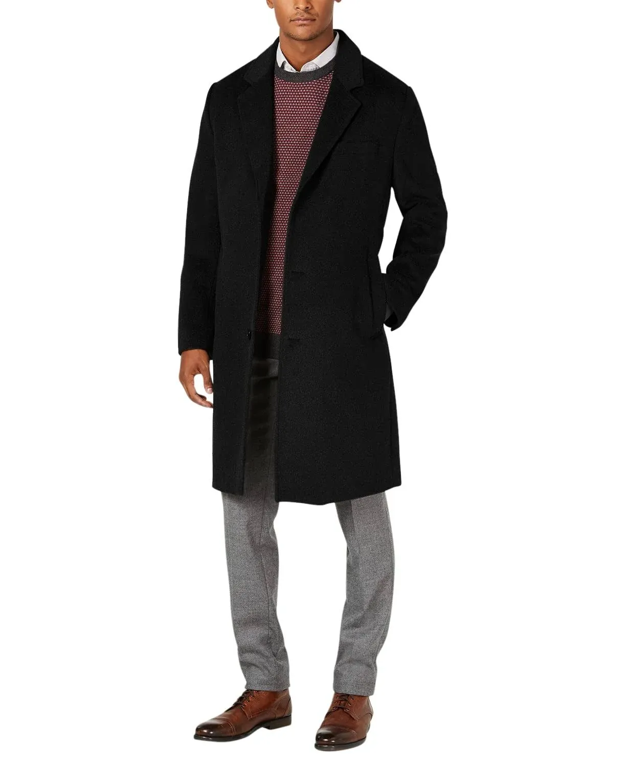 London Fog Signature Wool-Blend Overcoat - Dark Charcoal - Size 40r