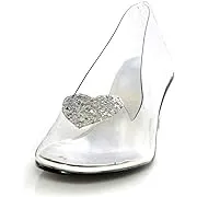 Ellie Shoes E-201-Ariel 2 Heel Clear with silver glitter heart slipper Children Clear/Silver / S