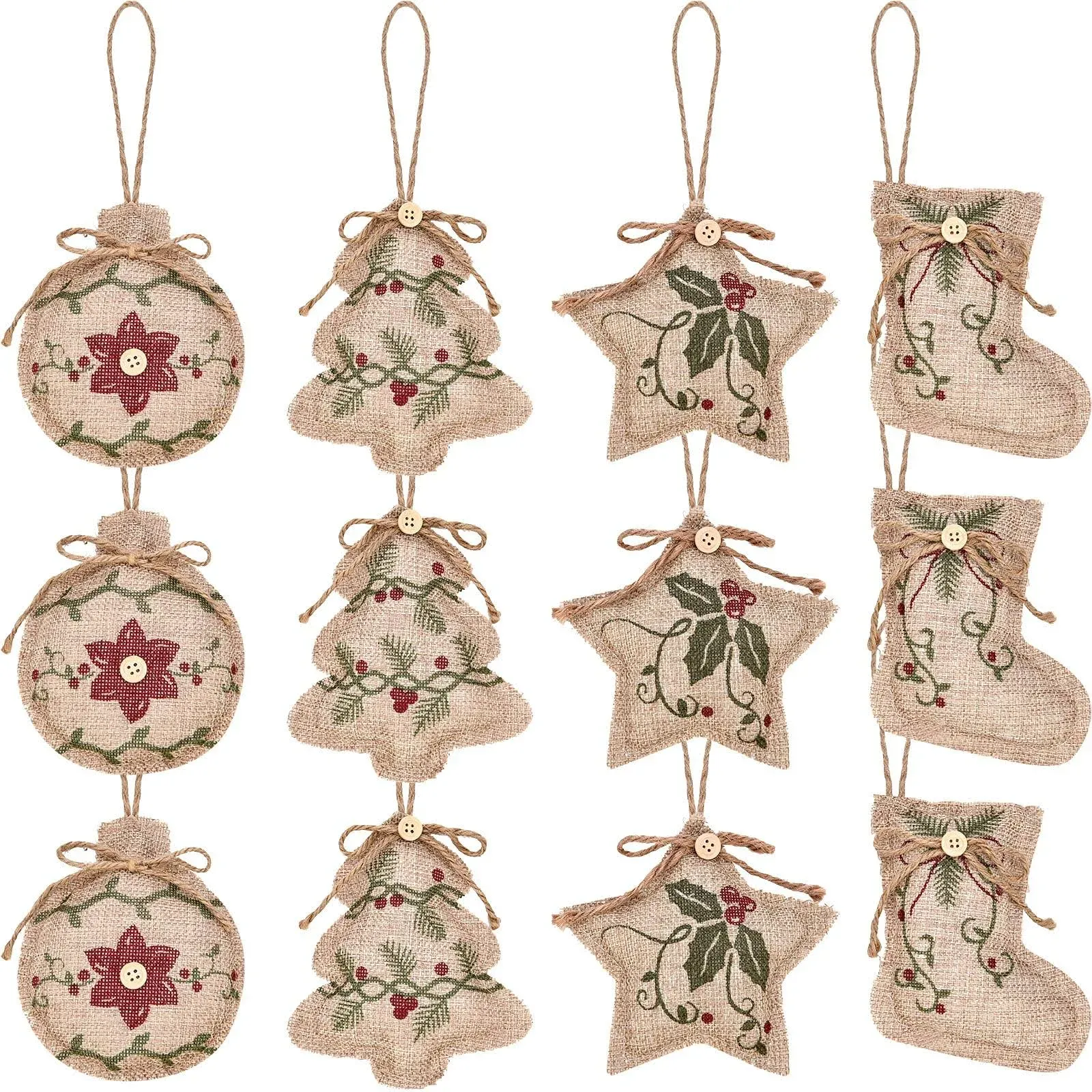 Rustic Christmas Burlap Tree Ornaments Farmhouse Hanging Decorations Christmas S