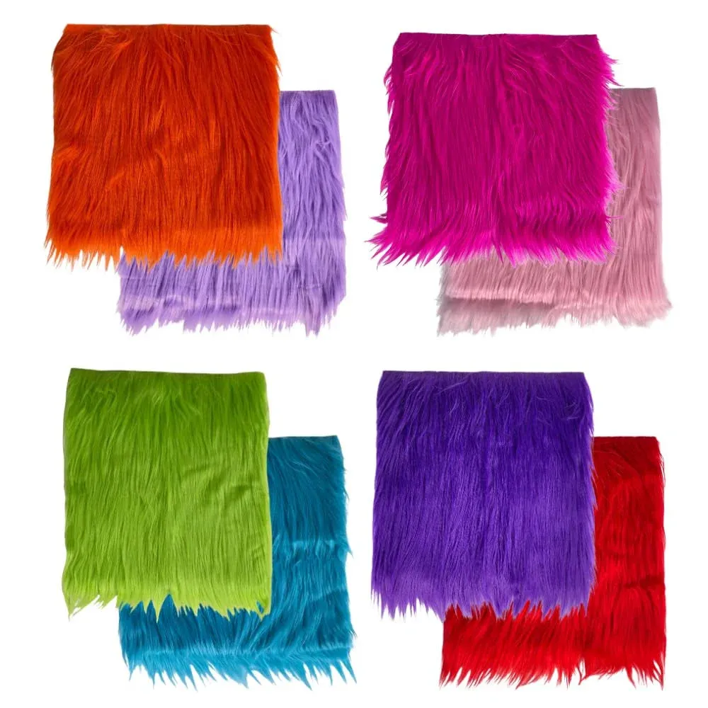 FabricLA Faux Fur Fabric - 8 Pieces Square Fur Material Fabric - 10" X 10" Inches (25cm x 25cm) - Shaggy Fur Patches Fabric Cuts Chair Cover Seat Cushion for DIY Craft -Multi-Colored