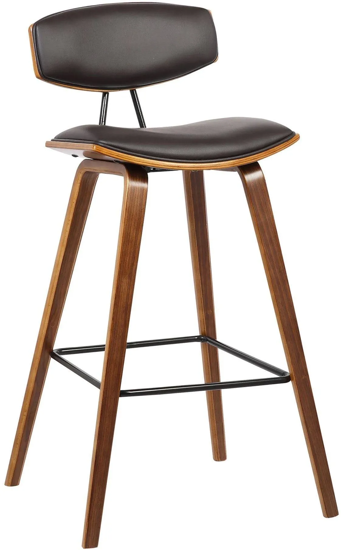 Fox 26" Bar Stool - Grey Faux Leather & Black Brush Wood, Black Metal by Armen Living