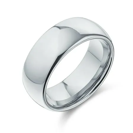 Plain Simple Wide Dome Couples Titanium Wedding Band Ring for Men for Women Polished Silver Tone Comfort Fit 8MM