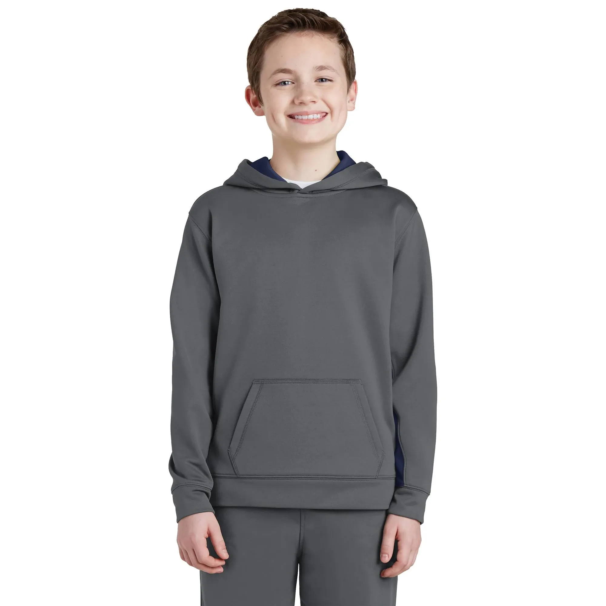 Sport-Tek® Youth Sport-Wick® Fleece Colorblock Hooded Pullover. YST235