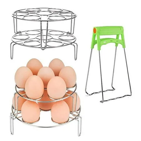 FrontTech Steamer Rack+Dish Clip for Instant Pot, Stackable Egg Vegetable Pressure Cooker Steam Rack, Stainless Steel Food Basket Stand