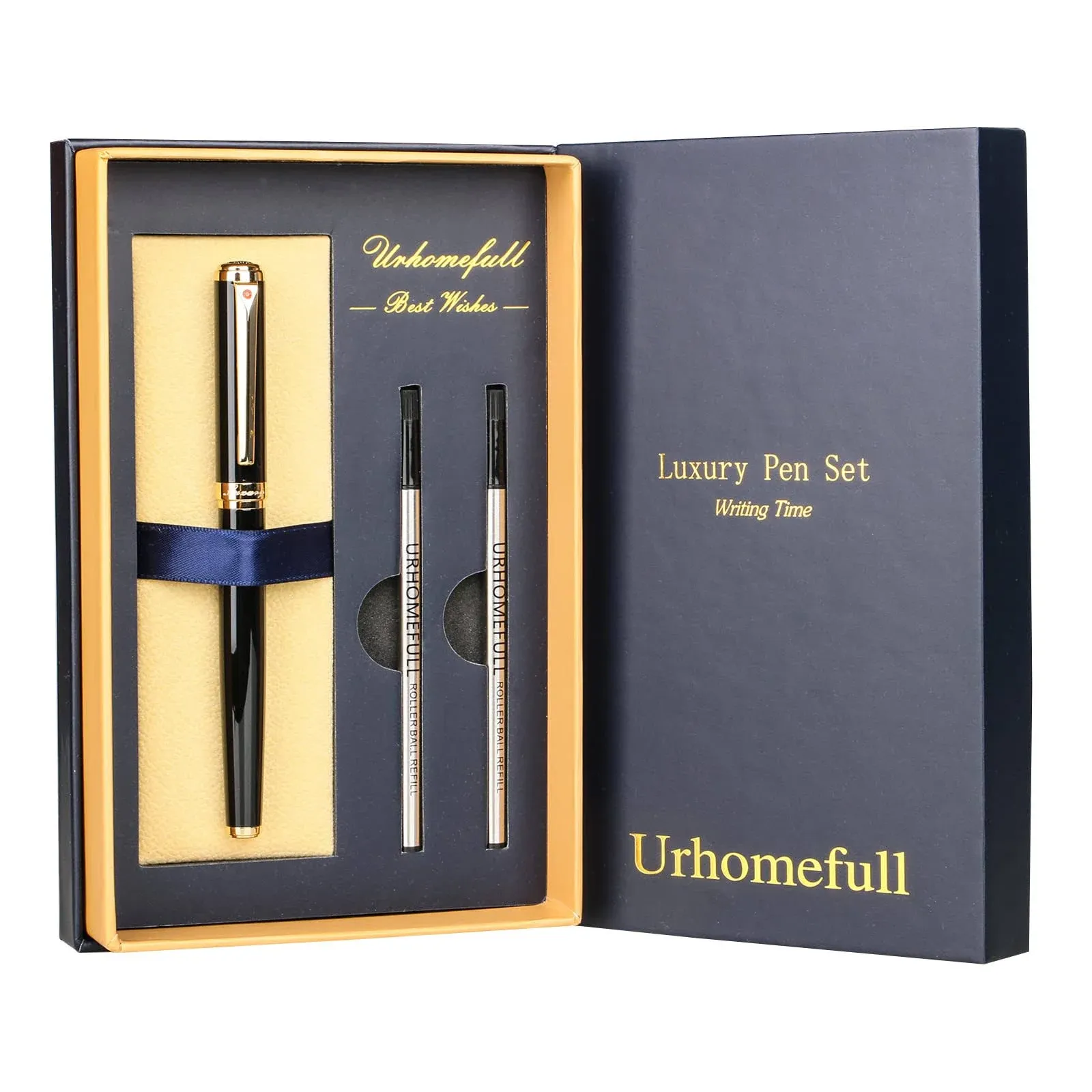 Stunning Luxury Rollerball Pen with 24K Gold TrimSwitzerlan<wbr/>d Tip with Black I...