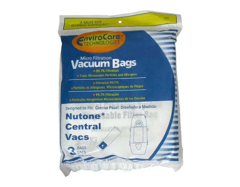 EnviroCare Replacement Micro Filtration Vacuum Bags Designed to Fit Nutone Central Vacuums 3 Pack