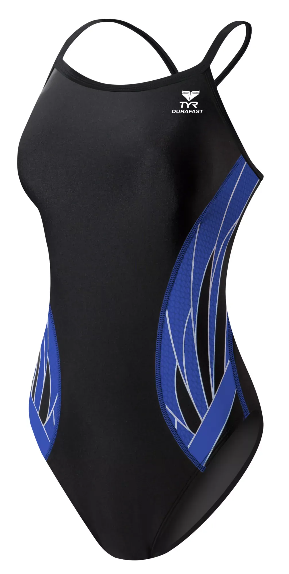 TYR Girls' Phoenix Splice Diamondfit Back Swimsuit, Size 24, Black/Blue | Cyber Monday Deal