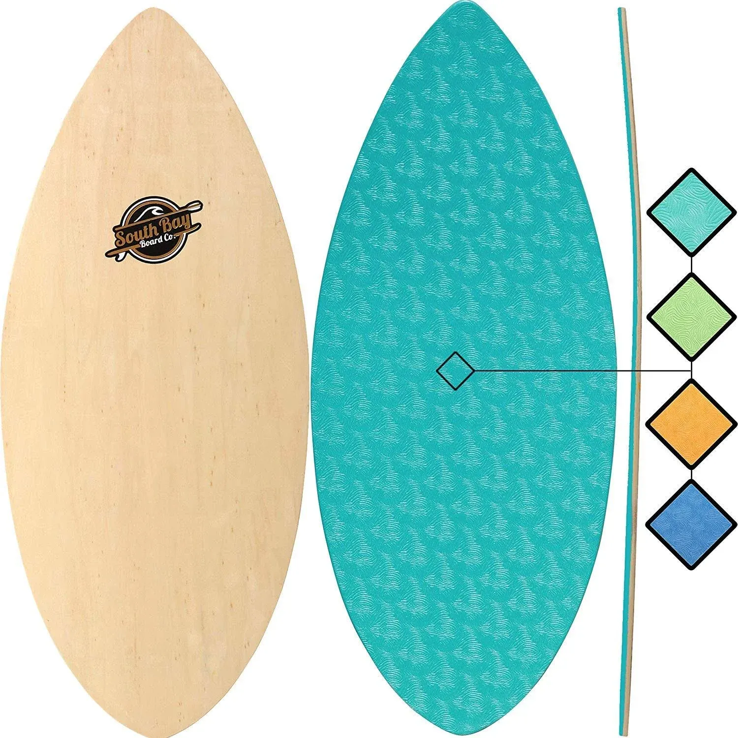 South Bay Board Co. - 41" / 36” Skipper Skimboard - Beginners Skim Board for Kids - Durable, Lightweight Wood Body with Wax-Free Textured Foam Top Deck - Performance Tear Drop Shape