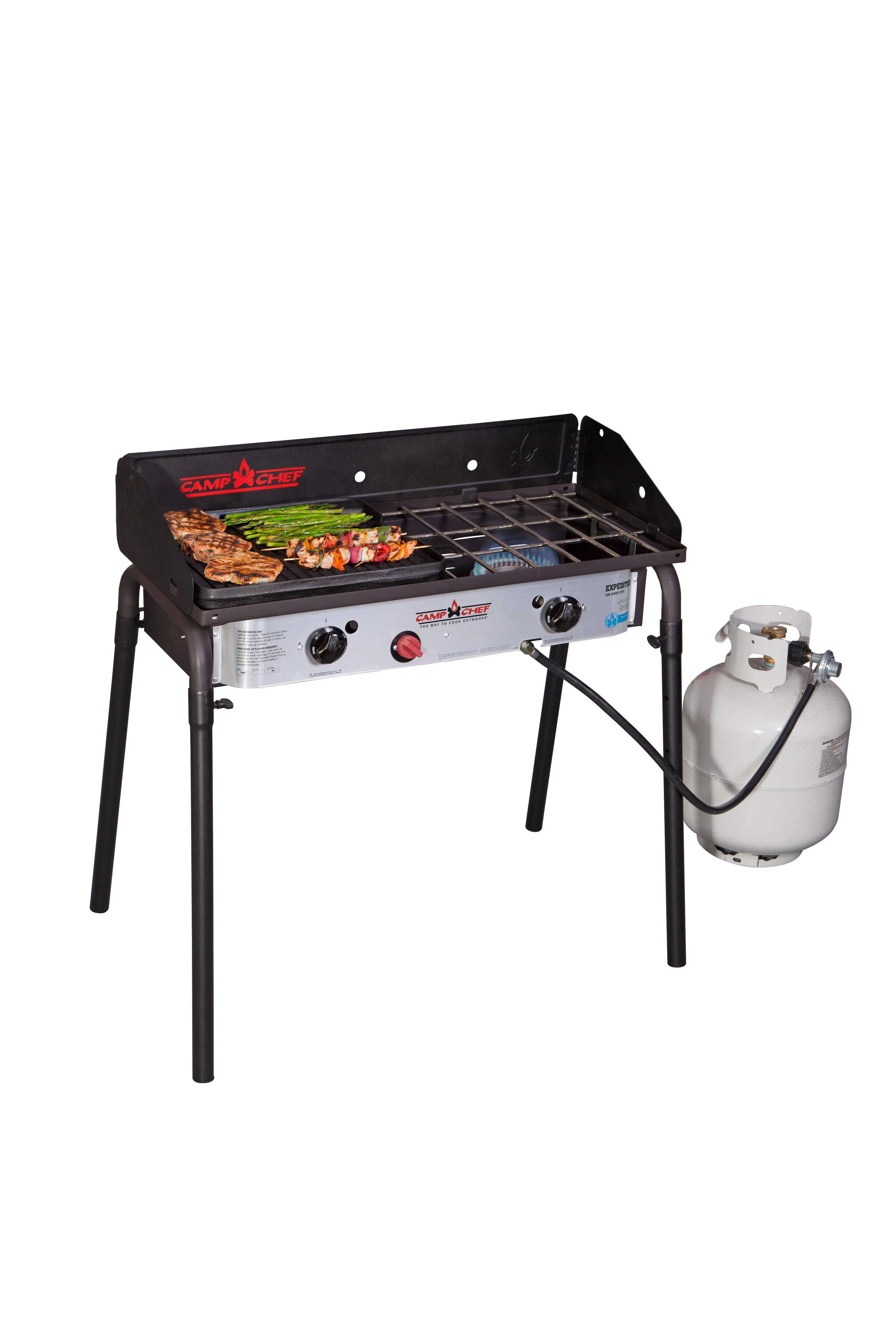 Camp Chef Expedition Two-Burner Stove - Portable Camping Cook Stove for Outdoor Cooking - Comes with Fry Griddle - 14" Accessory Compatible - 448 Sq In Cooking Space