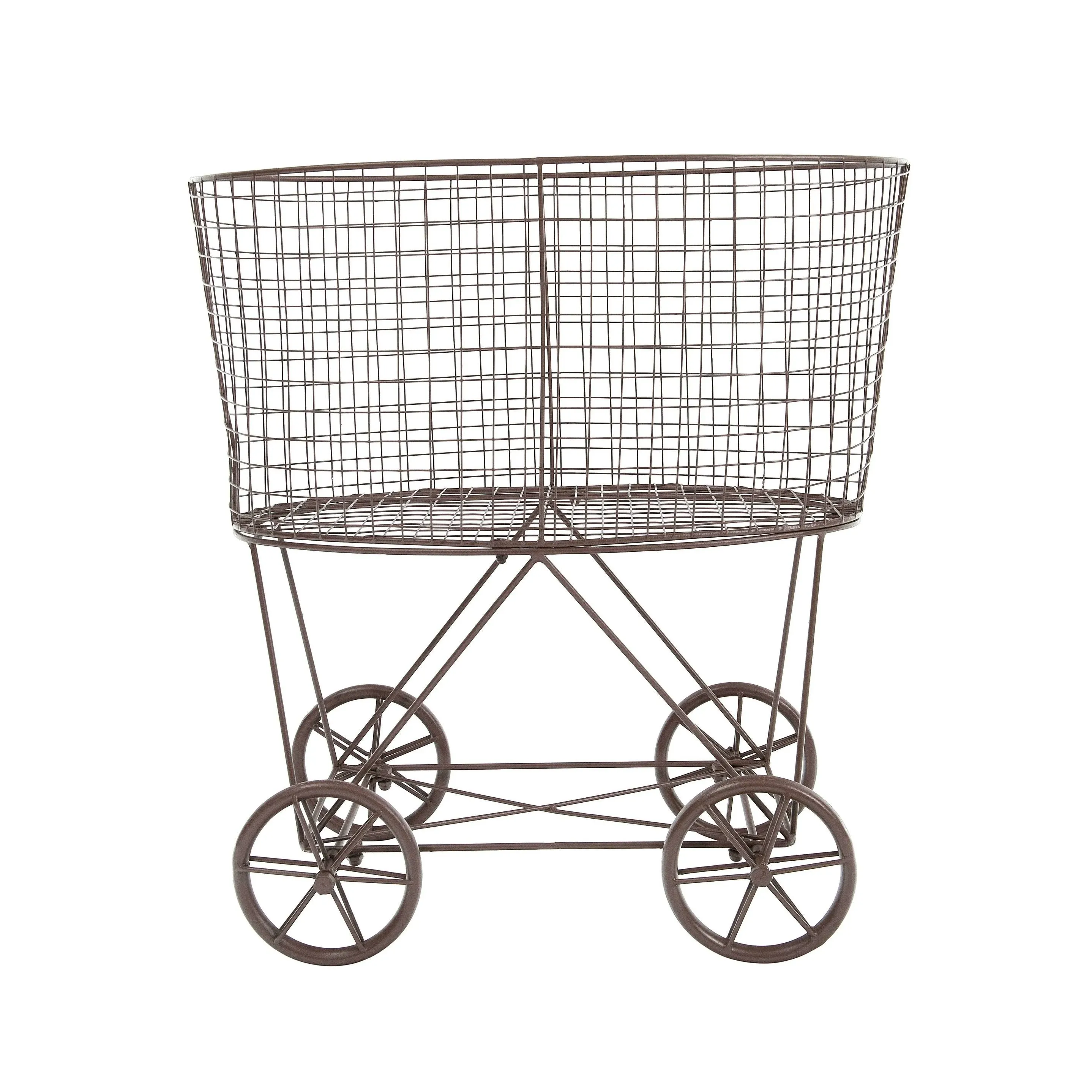 Woven Paths Vintage Laundry Basket with Wheels, Brown