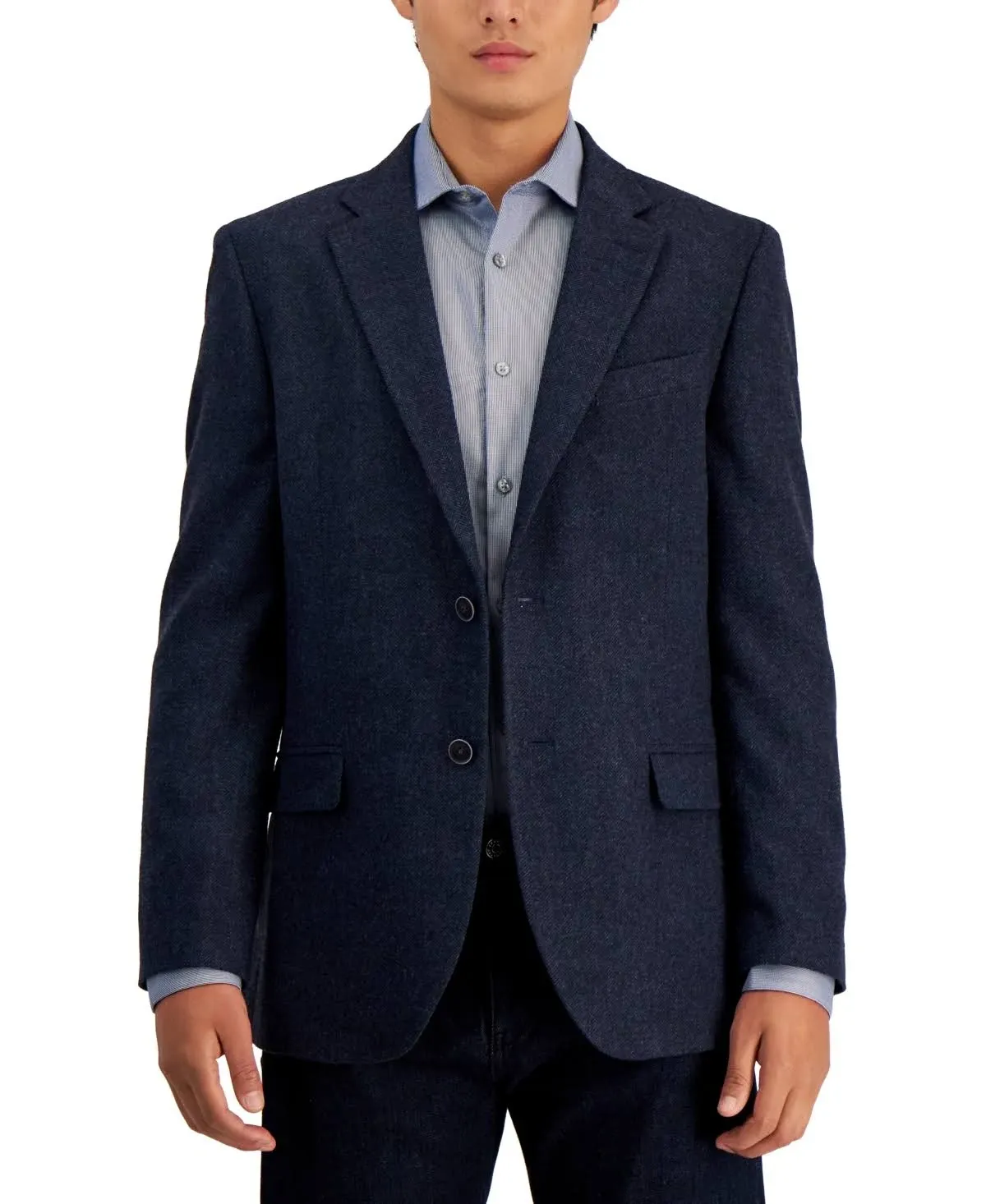 "Men's Modern-fit Solid Herringbone Tweed Sport Coat In Blue"