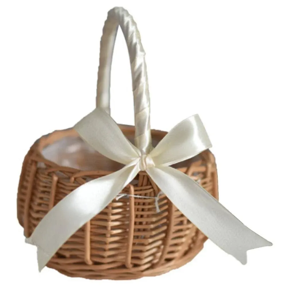 Woven Flower Basket Rattan Storage Basket Flower Girl Hand Basket Handmade Flower ...