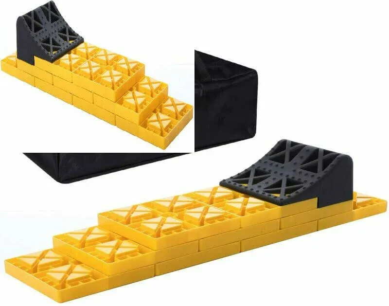 Homeon Wheels RV Leveling Blocks, One Top Tire Wheel Chock and 9 Pack Interlocking Leveling Blocks with Carrying Bag, Heavy Duty Camper Leveling Blocks and Chocks Anti-Slip Pads Design (WH-302)