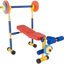 Hey! Play! Kids Weight Bench Set with Leg Press and Barbell for Ages 3 and Up