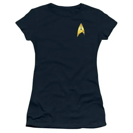 Trevco CBS2558-JS-4 Star Trek Discovery & Command Badge-Short Sleeve Junior Sheer T-Shirt Navy - Extra Large