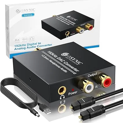 eSynic DAC Digital to Analog Audio Converter Optical SPDIF Coaxial + Cables