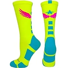 MadSportsStuff Light Speed Athletic Crew Socks (Neon Yellow/Electric Blue/Neon ...