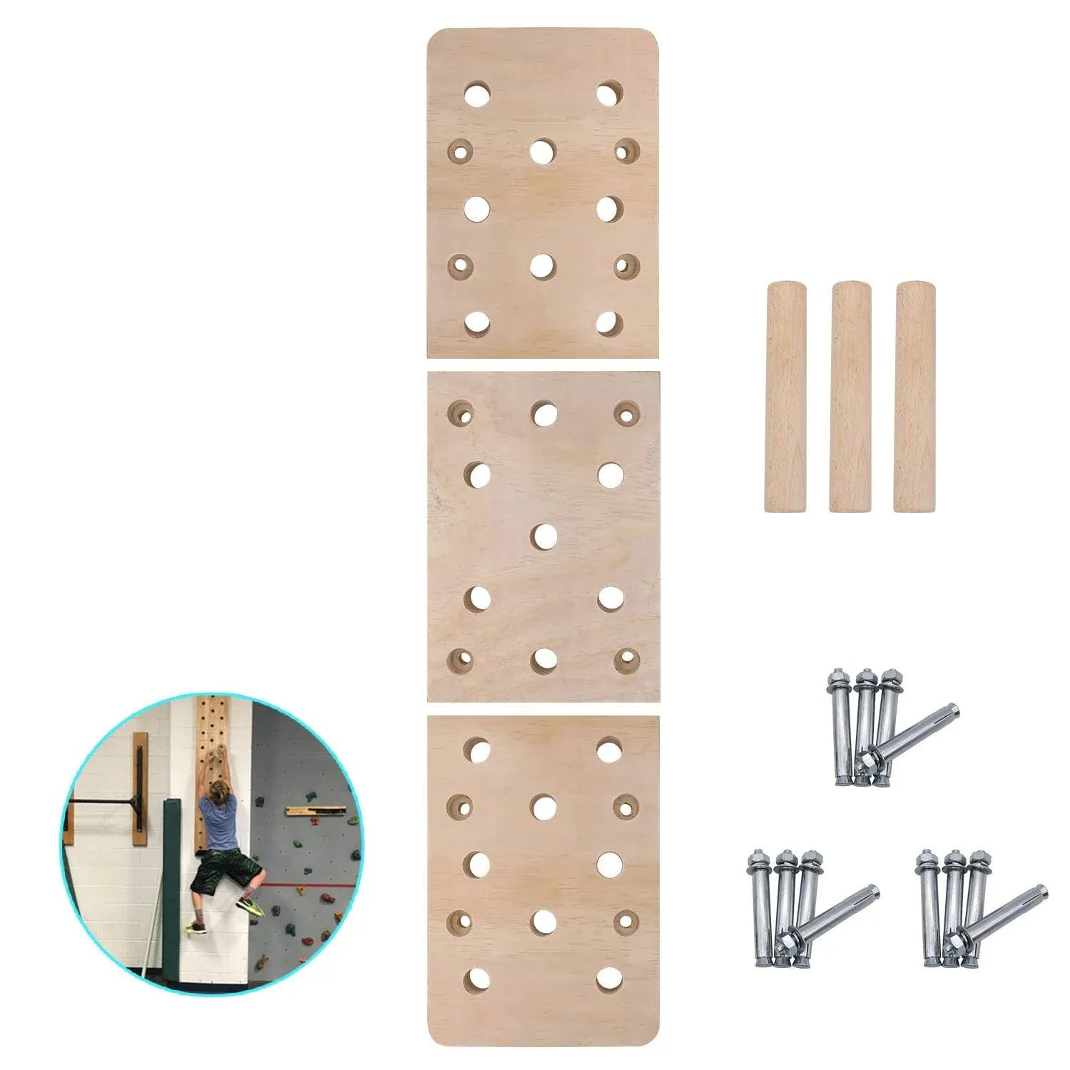 TRENDBOX Climbing Holds, 12&#034;x48&#034; 23 Holes Climbing Pegboard, Rock Climbing Ho...