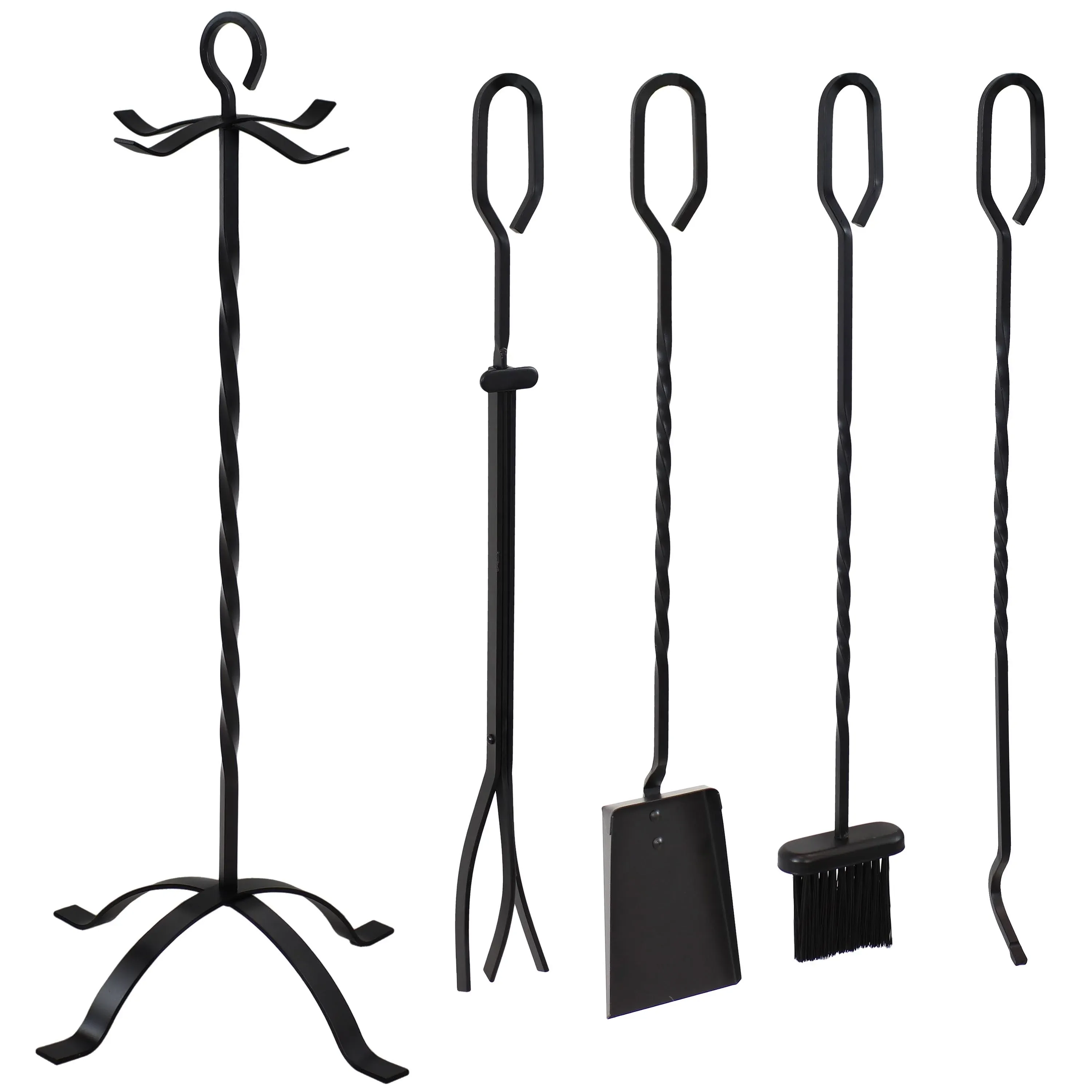 Sunnydaze 5-Piece Heavy-Duty Steel Fireplace Tool Set with Stand