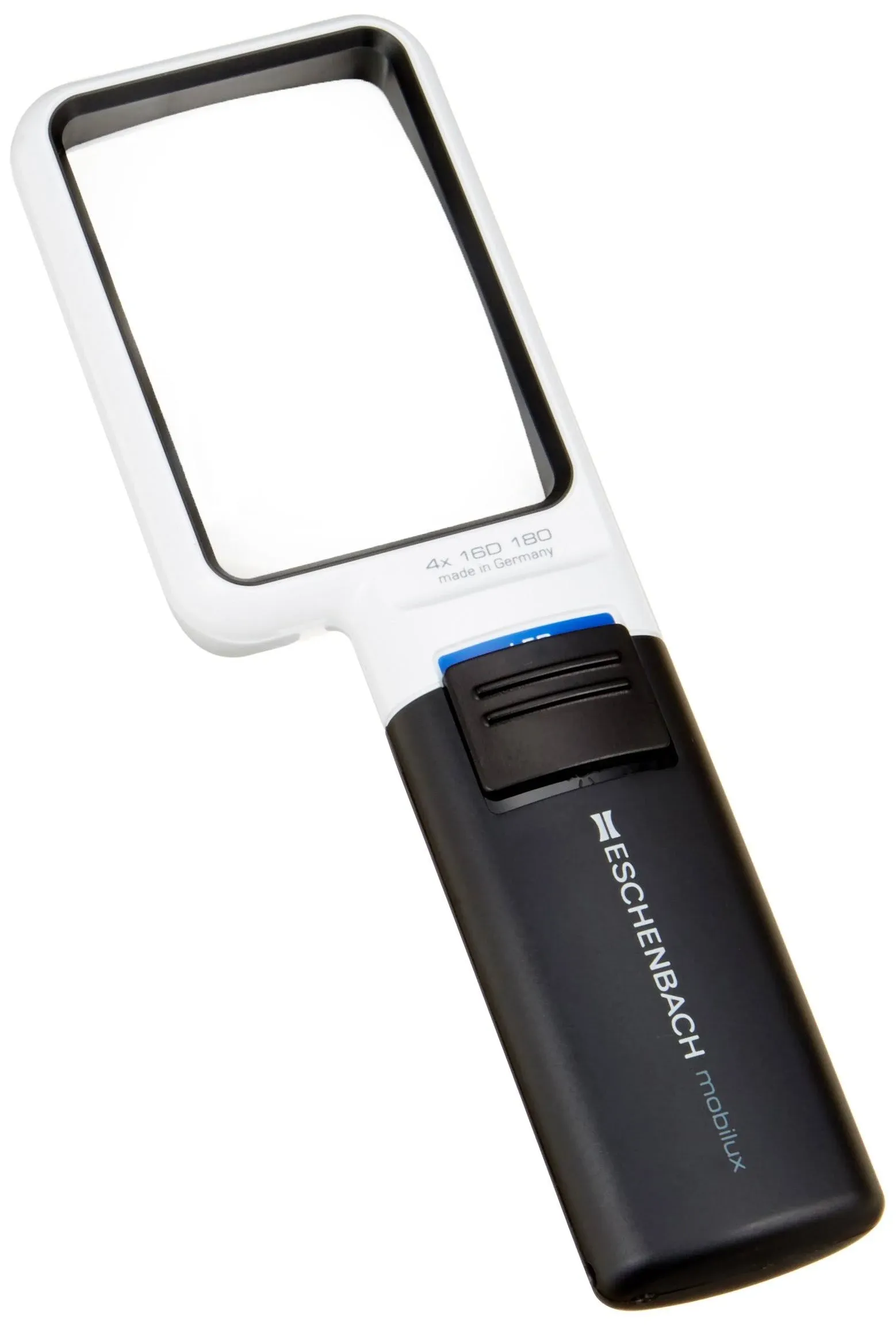 Eschenbach Mobilux LED Hand Held Magnifier, 4X, 2.0 x 2.0 inches (50 x 75 mm), Resin Lens, Black, PXM Optical Resin, Aspherical, Therapy Hard Coating, LED Light