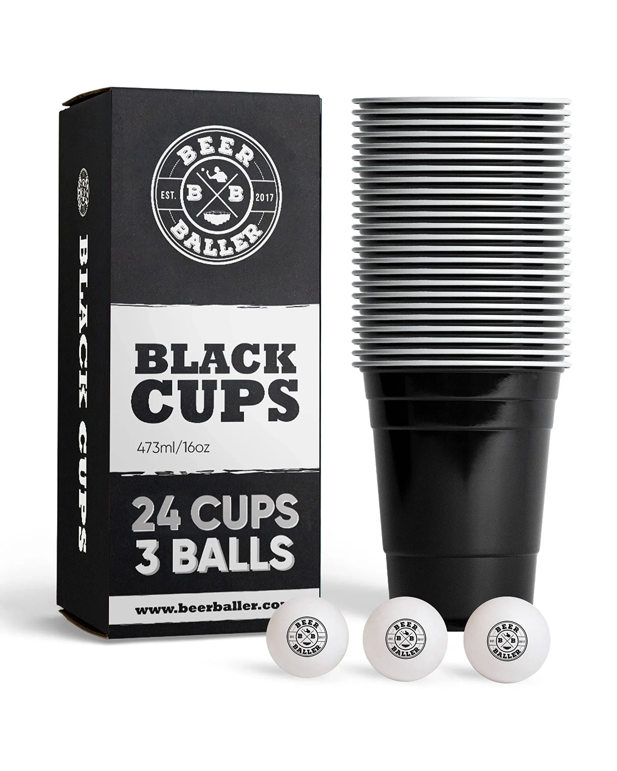 Party Cup Set - 25 Black Cups &amp; 3 Pong Balls | Dishwasher Safe &amp; Reusable | 1...