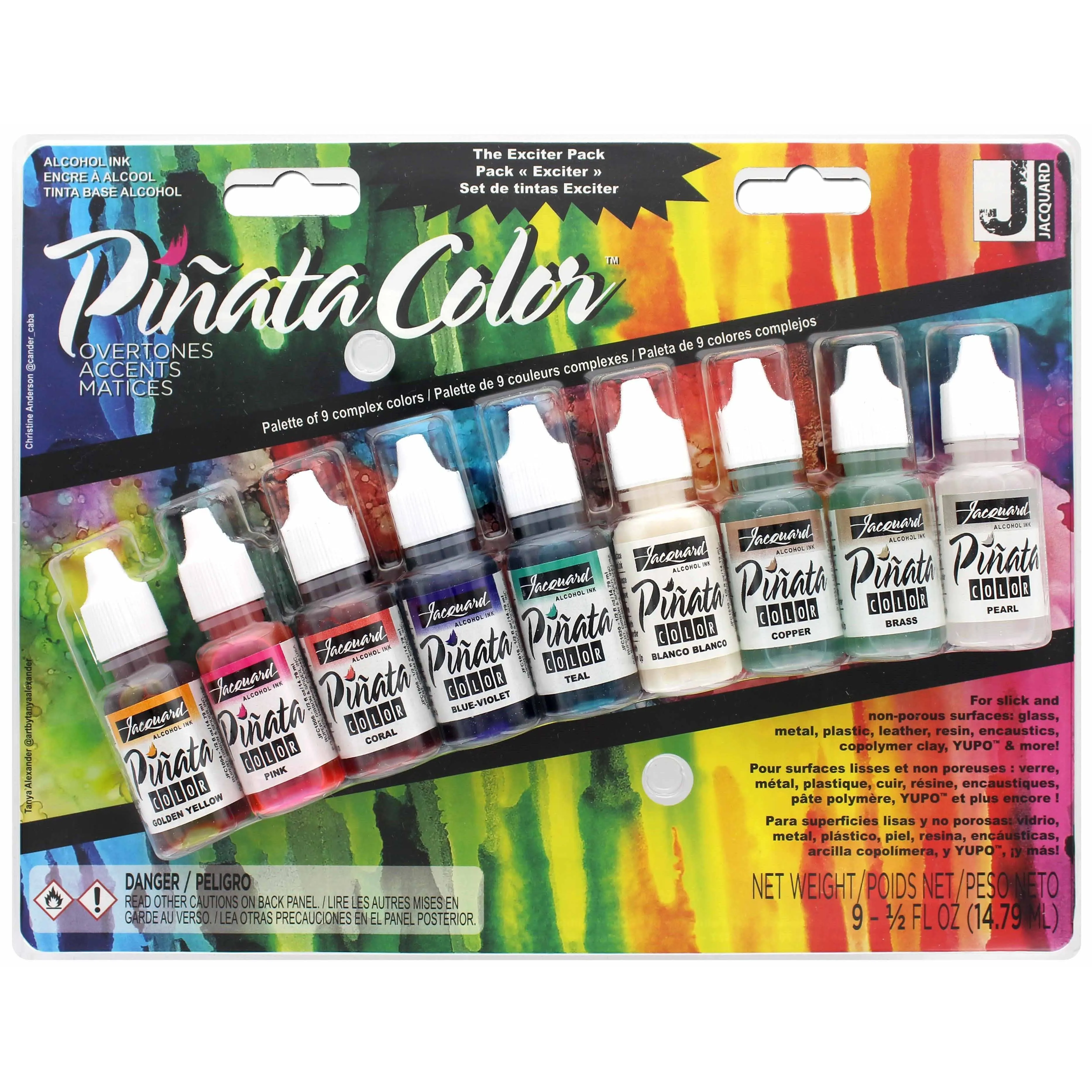 Jacquard Alcohol Ink Set - Pinata Color Overtones Exciter Pack - Highly Saturated - Acid-Free - 9 Assorted Colors Half Ounce