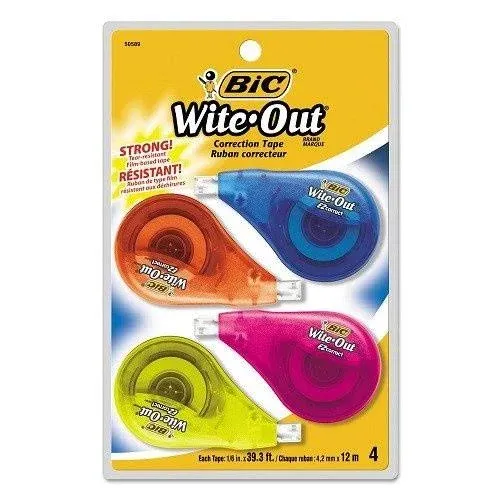 Bic Wite-Out Brand EZ Correct Correction Tape, 4-Count