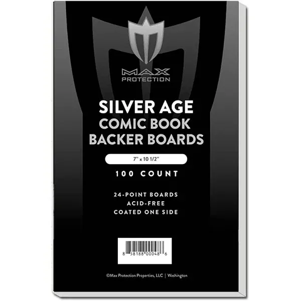 Max Pro Premium Comic Book Backing Boards, Silver, 100 Boards per Pack