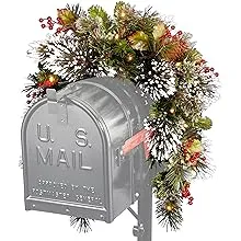 Wintry Pine R Mailbox Swag With Battery Operated Warm Led Lights In Green