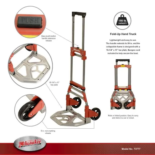 Milwaukee 150-lb 2-Wheel Red Steel Folding Hand Truck