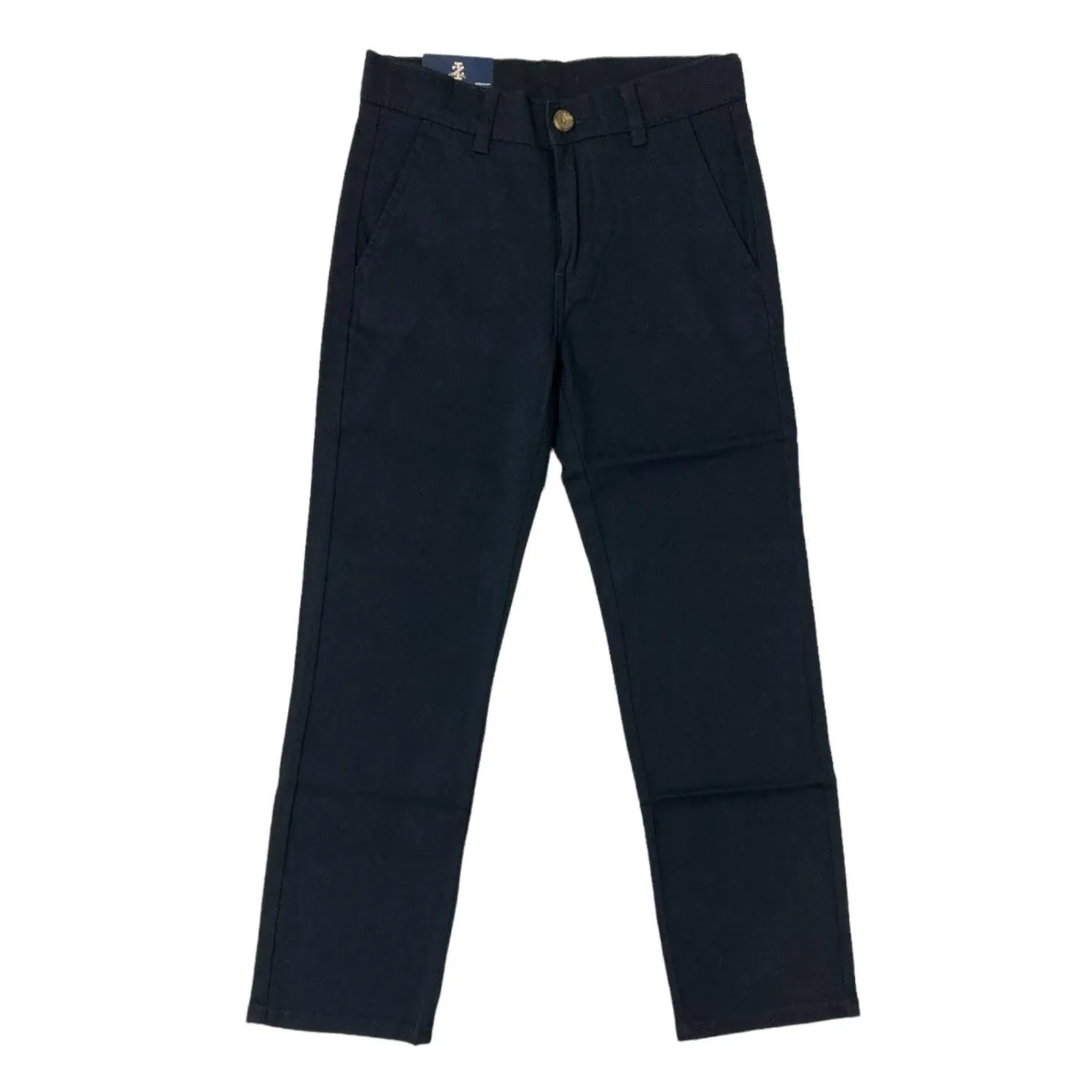 IZOD Boy&#x27;s Comfort Waistband Flat Front Tough Cotton Stretch Pant - Navy