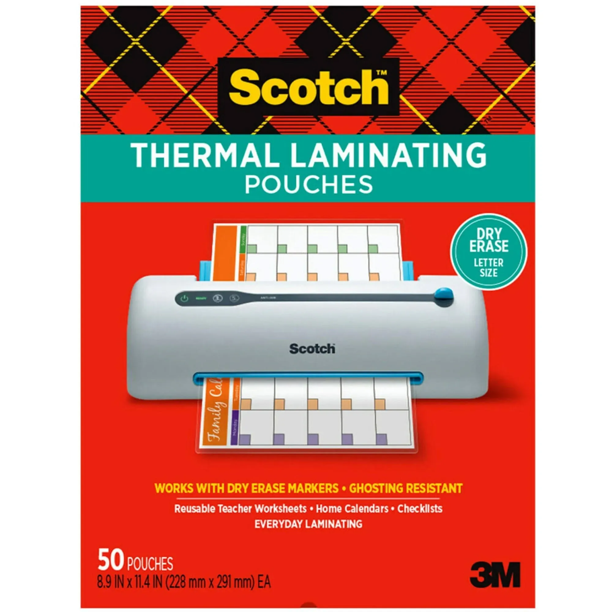 Scotch Dry Erase Thermal Laminating Pouches, 50-Pack, Works with Dry Erase Markers, Reuseable Worksheets, Calendars, Checklists, 8.9 x 11.4 Inches, Letter Size, Clear Professional Finish (TP3854-50DE)