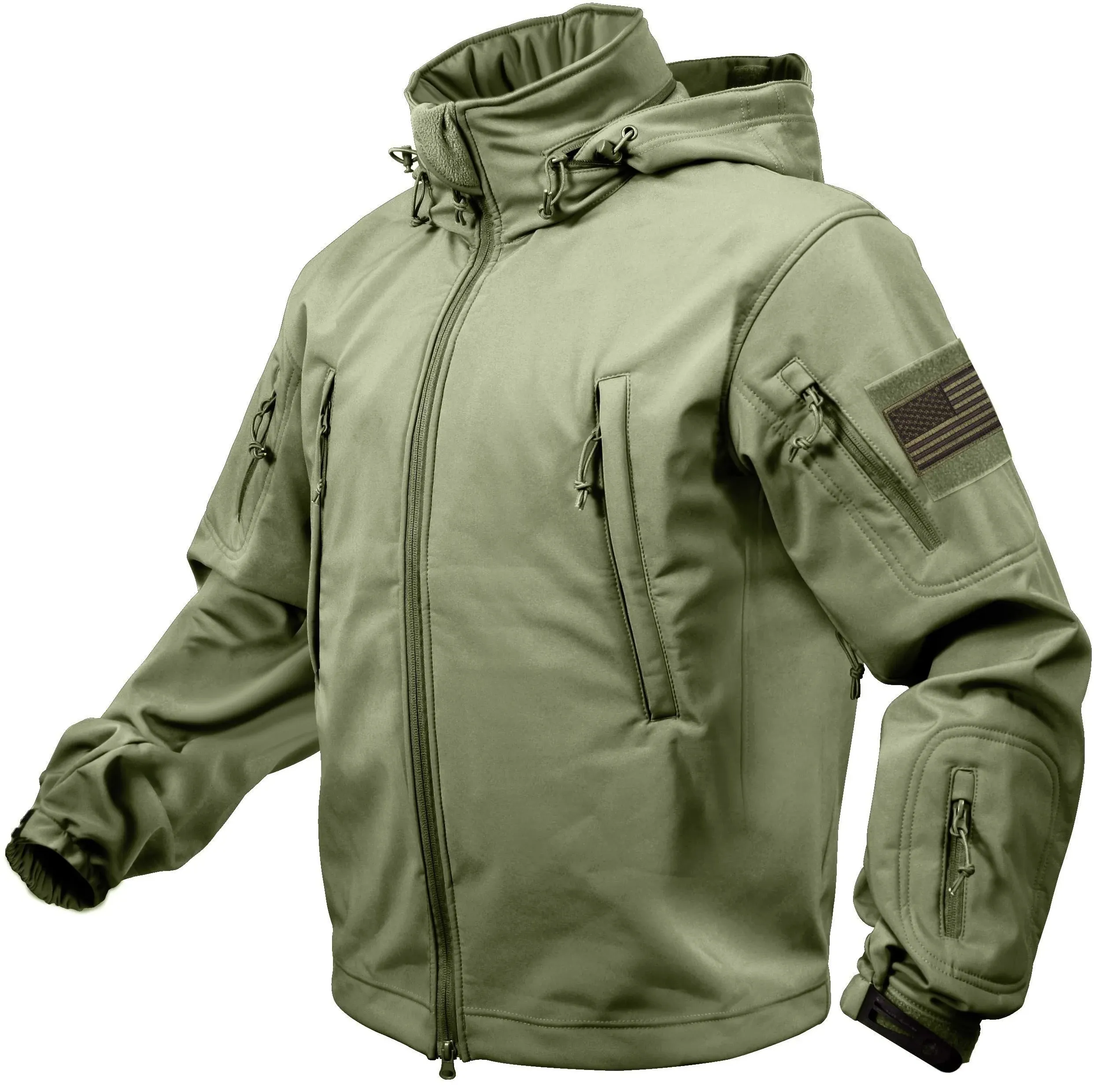 Rothco Olive Drab Special Ops Soft Shell Waterproof Military Jacket w/ US Flag ...