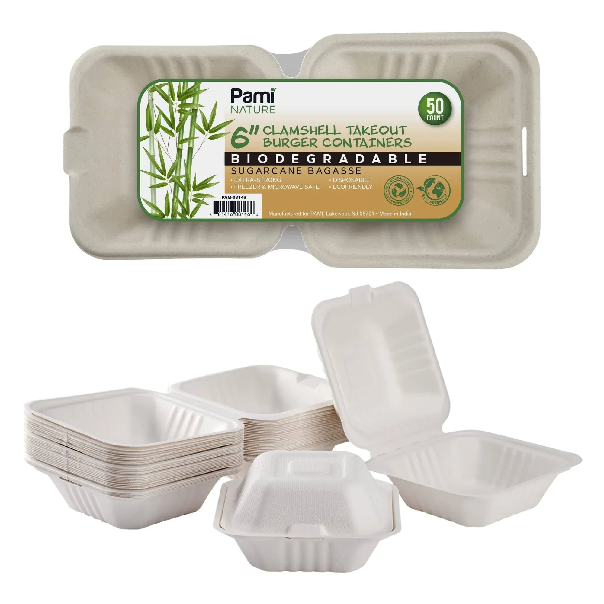 Sugarcane 100% Biodegradable Pfasfree 6 Clamshell Food Containers With Lids pa