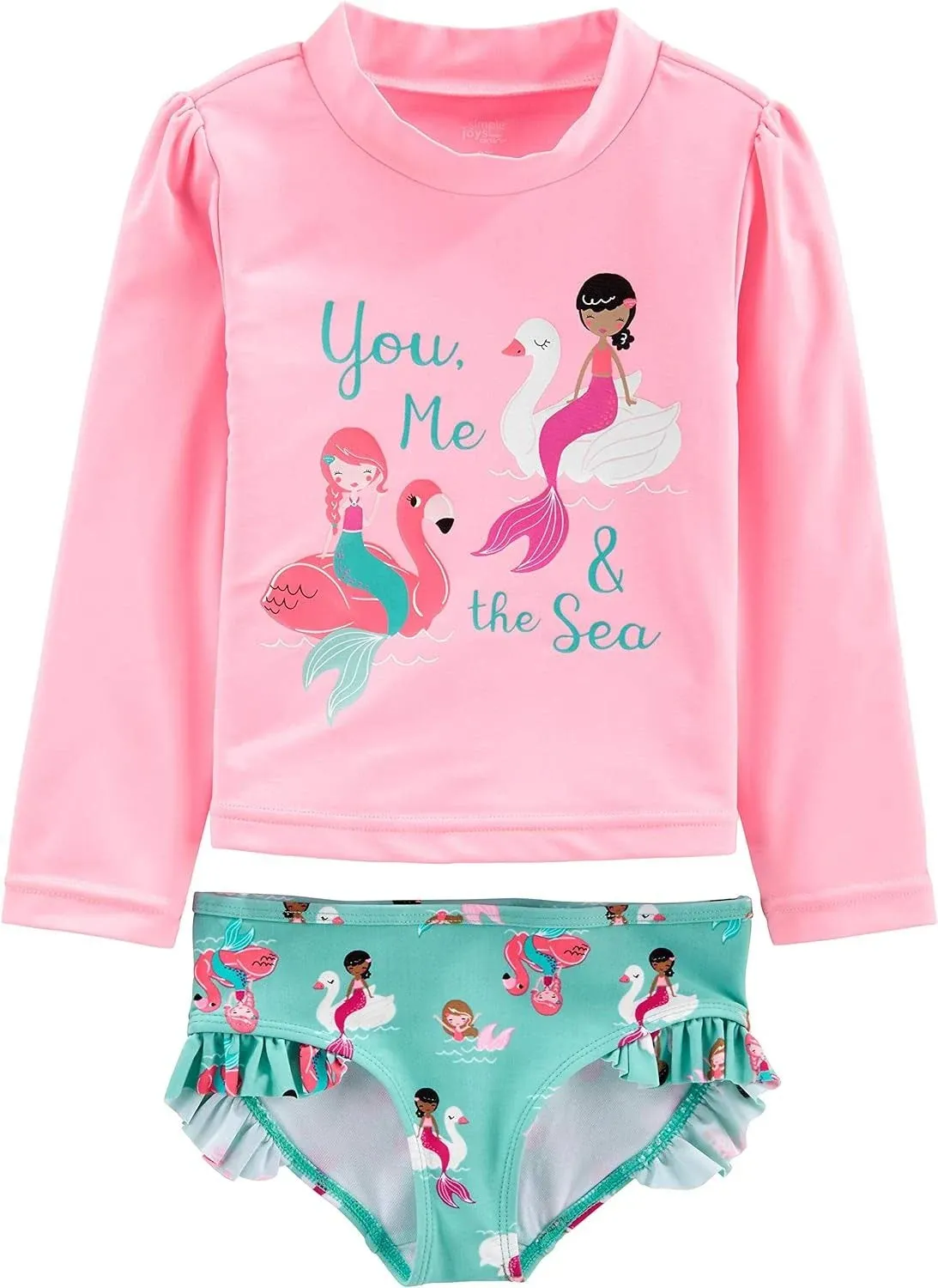 Simple Joys by Carter's Girls' Toddler 2-Piece Rashguard Set, Pink Mermaid, 5T