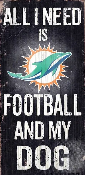 Miami Dolphins Wood Sign Football and Dog 6x12