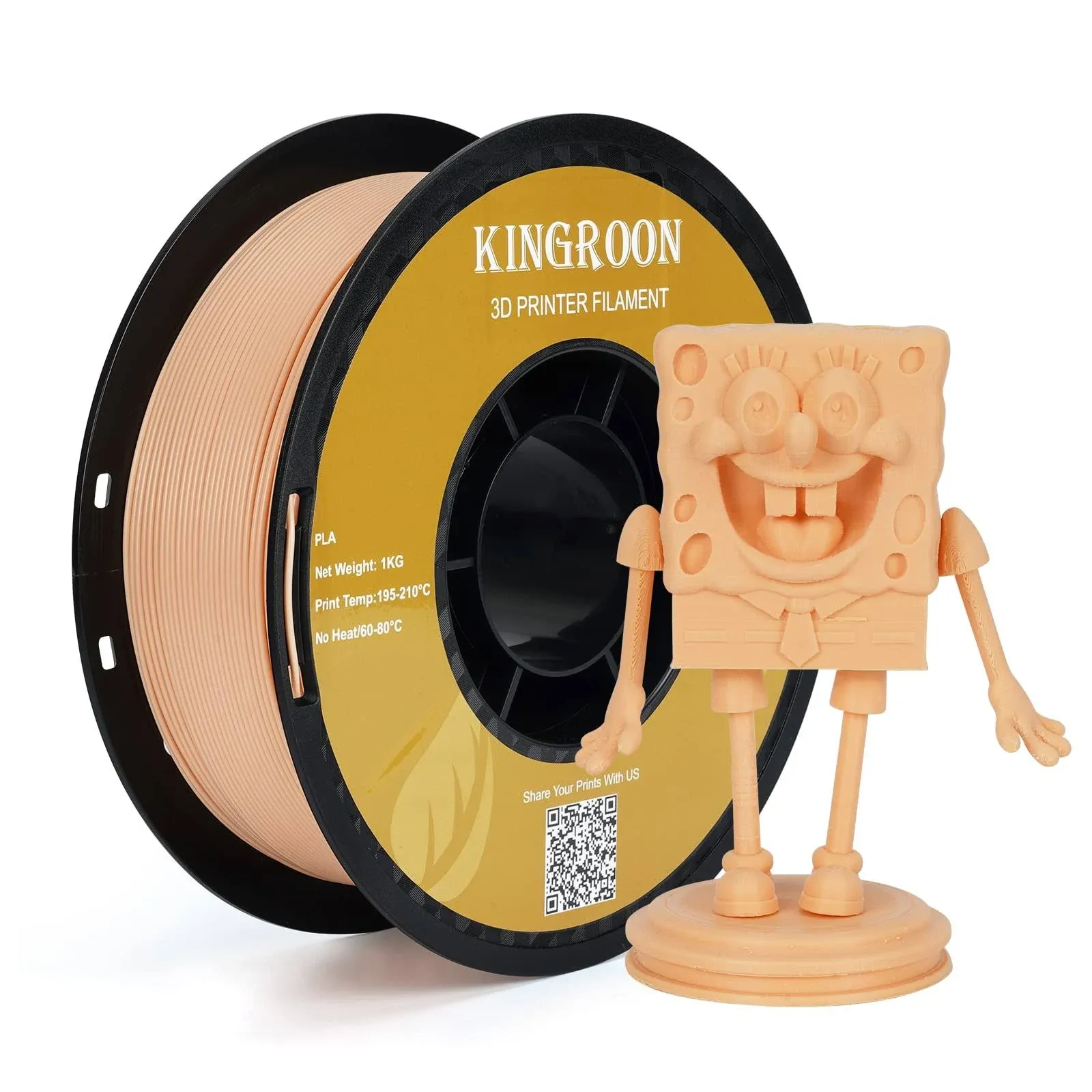 Kingroon PLA 3D Printer Filament, Dimensional Accuracy +/- 0.02 mm, 1 kg Spool(2.2lbs), 1.75 mm，Skin