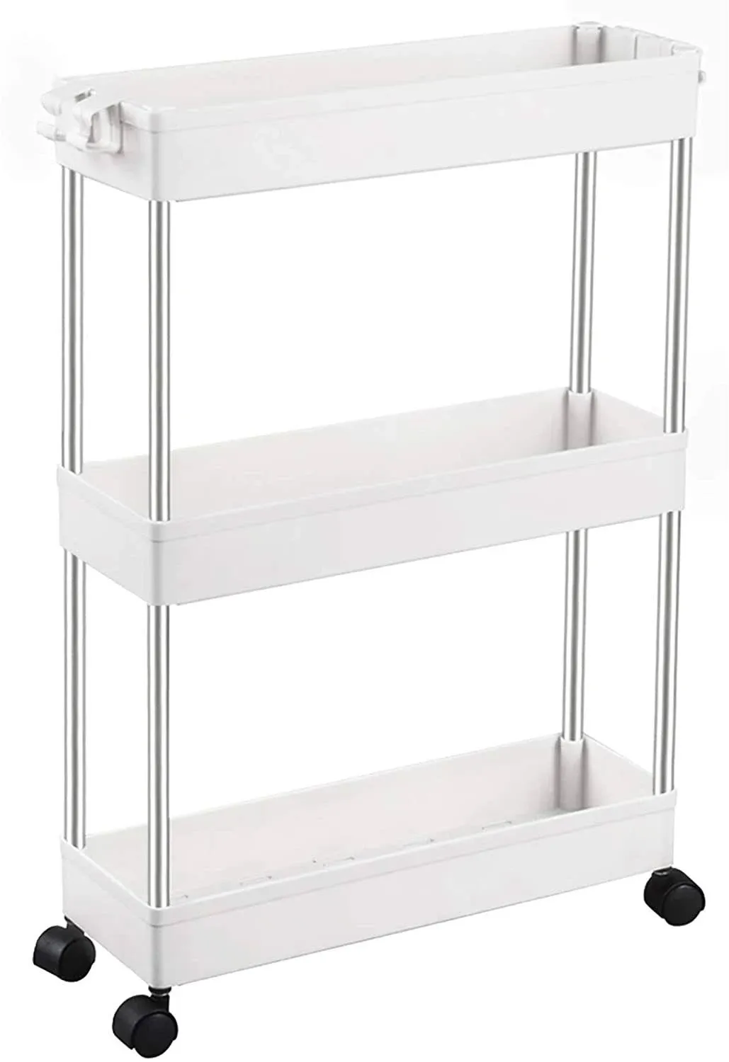 SPACEKEEPER 3 Tier Slim Storage Cart Mobile Shelving Unit Organizer, Black