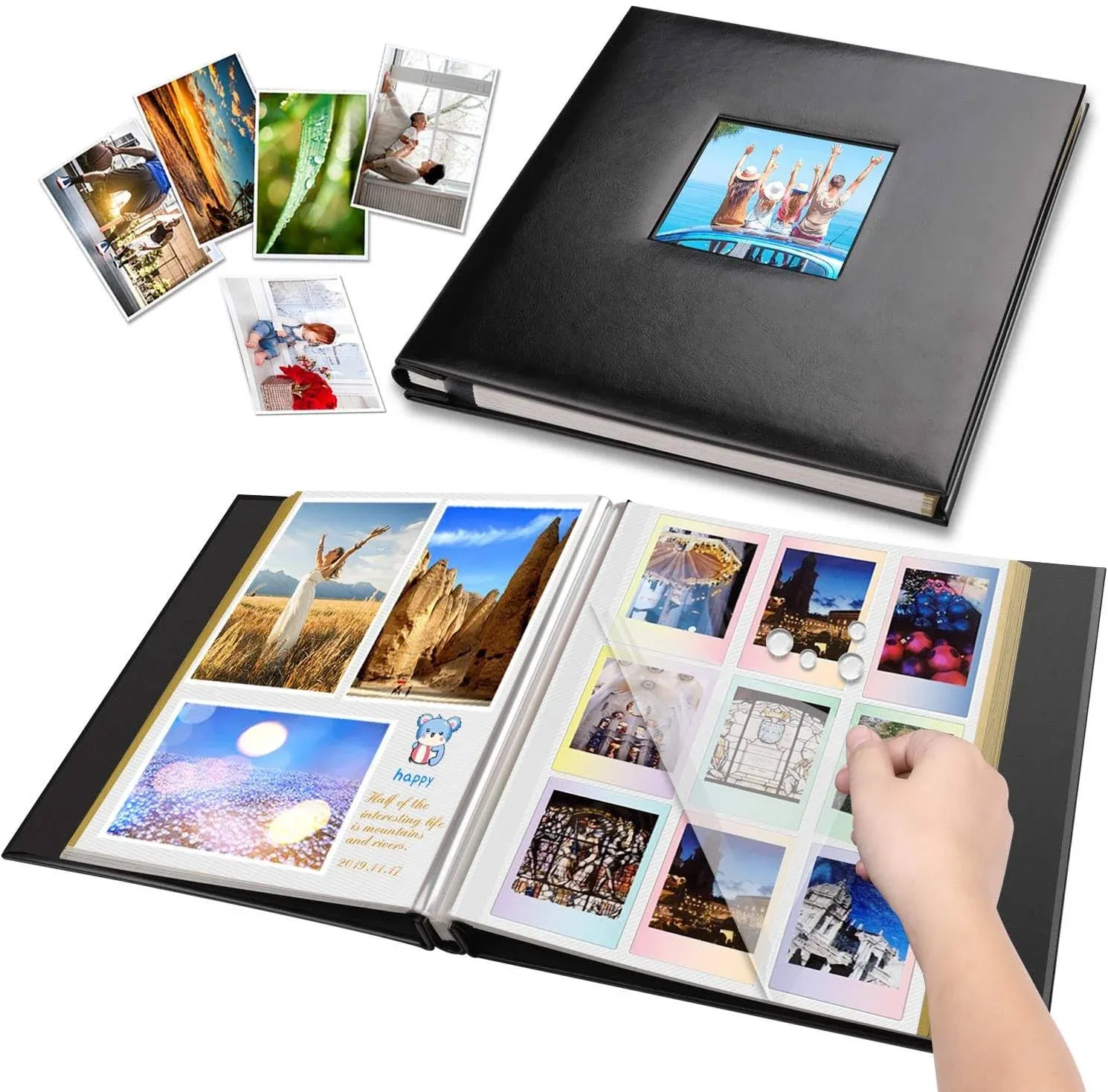 Self-Adhesive Photo Album, Leather Cover Self-Stick 60 Pages, Magnetic Scrapbook Family Albums for Christmas, Wedding, Birthday, Valentines Day Gifts Hold 3X5, 4X6, 5X7, 6X8, 8X10 Photos Book Black