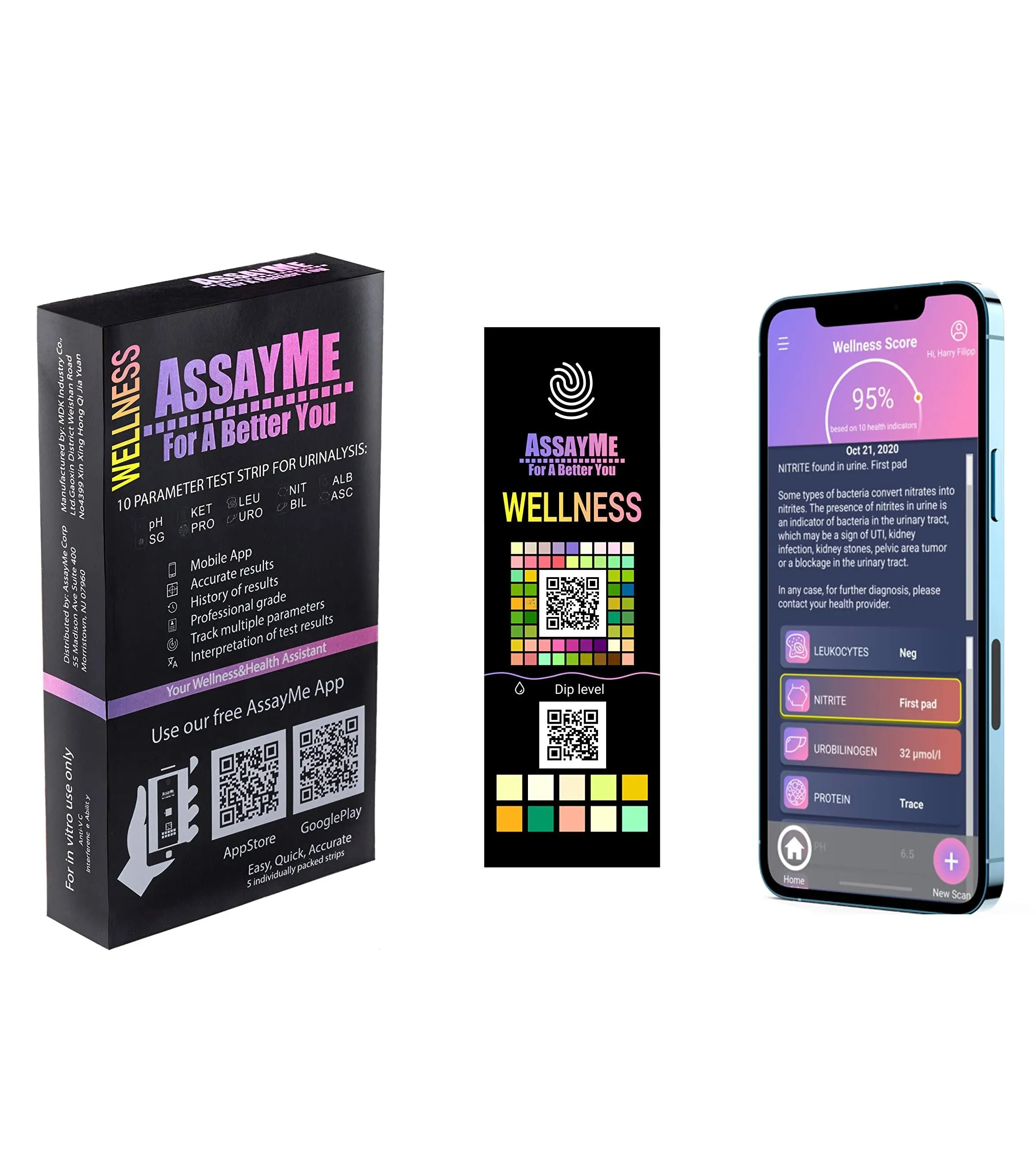 AssayMe Urine Test Strips Individually Wrapped with Mobile App Illustrated of ...