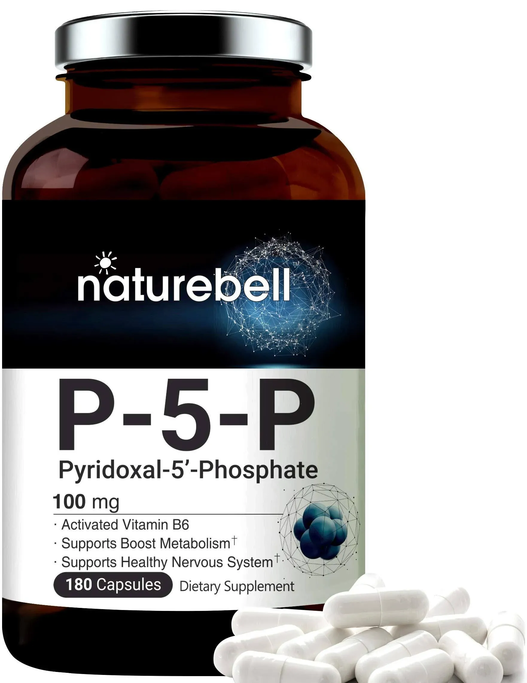NatureBell P5P Vitamin B6 100mg Per Serving, 240 Capsules | Activated Pyridoxal 5 Phosphate Supplements – Essential B Vitamins for Brain & Memory Health – Non-GMO
