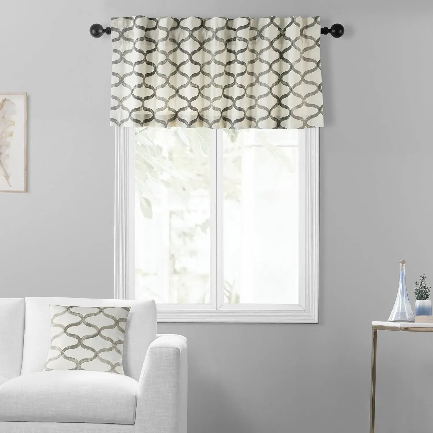 Illusions Silver Grey Printed Cotton Window Valance