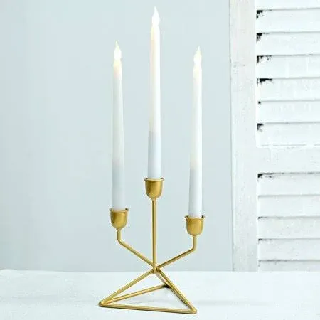 Efavormart 2 Pack | 3 Arm Gold Metal Geometric Taper Candle Candelabra Holder Centerpiece With Triangle Base For Birthday Parties Events - 7