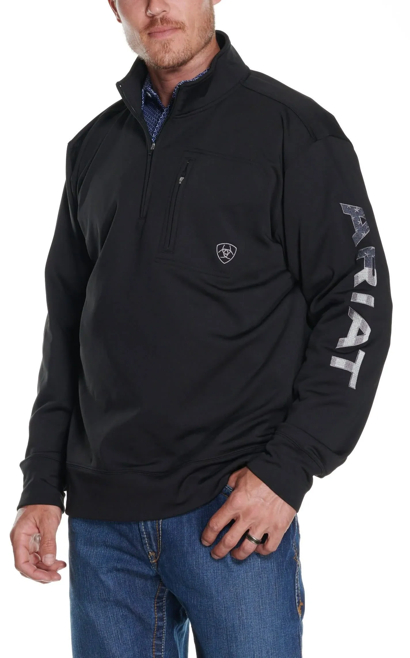  Team Logo Black Quarter Zip Mens Sweatshirt by Ariat 