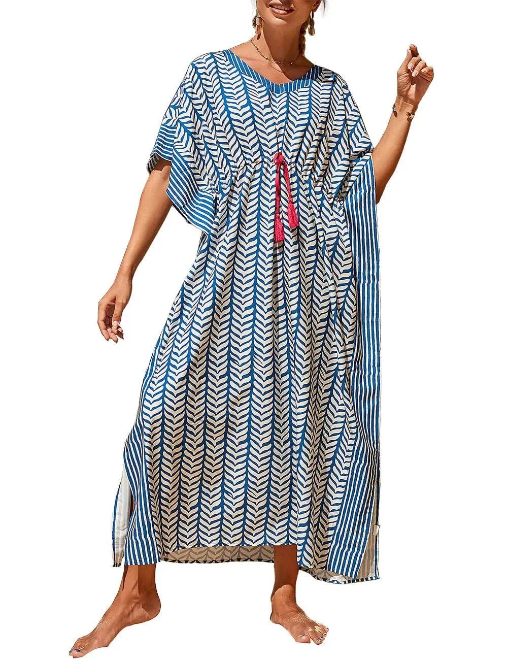 Bsubseach Geometric Print Kaftan Dresses for Women Caftans Loungewear with Waist