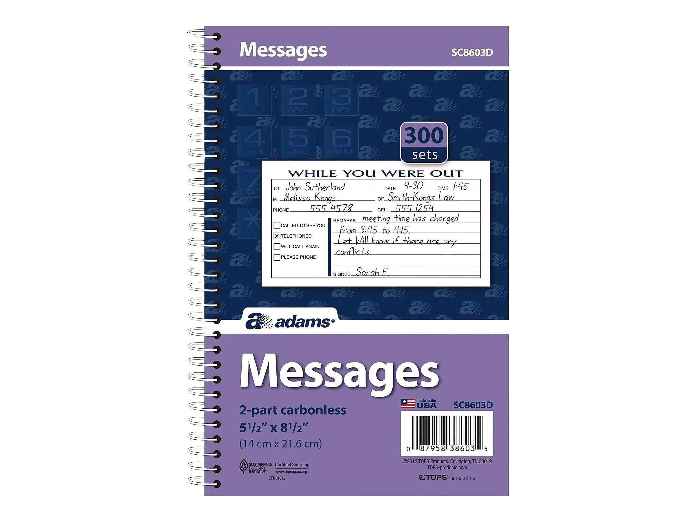 ABFSC8603D Phone Message Book, 2-Part, Carbonless, 3/PG, 300 ST/BK