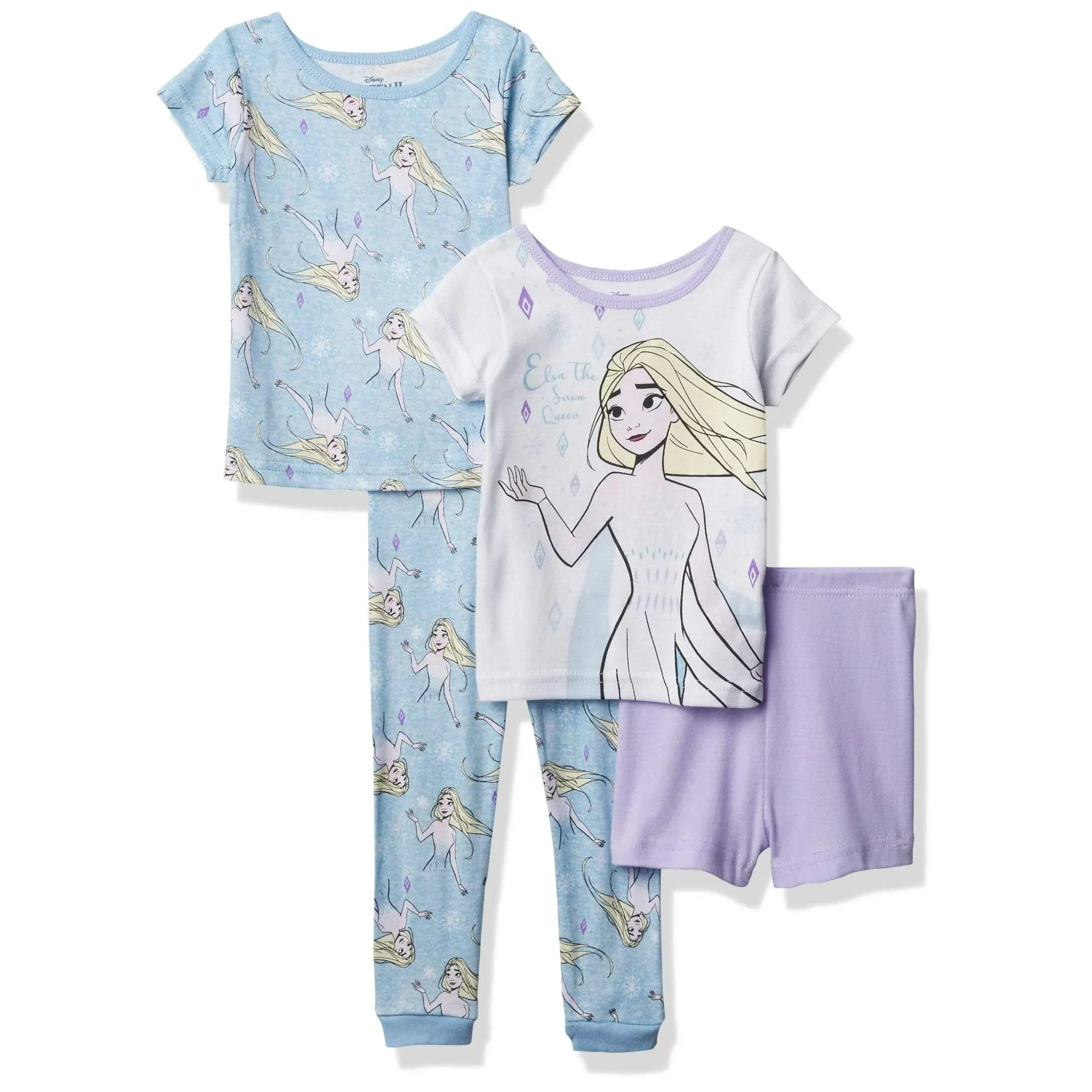 Disney Girls&#039; 4-Piece Snug-fit Cotton Pajamas Set