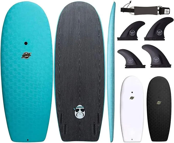 South Bay Board Co. - 4'10 / 5'5 / 6' / 6'8 / 7'7 / 8'4 / 9'6 Hybrid Surfboards - Shortboard & Longboard - Wax-Free Soft-Top Surfboard + Hard Epoxy Bottom Deck - Patented Heat Damage Prevention System