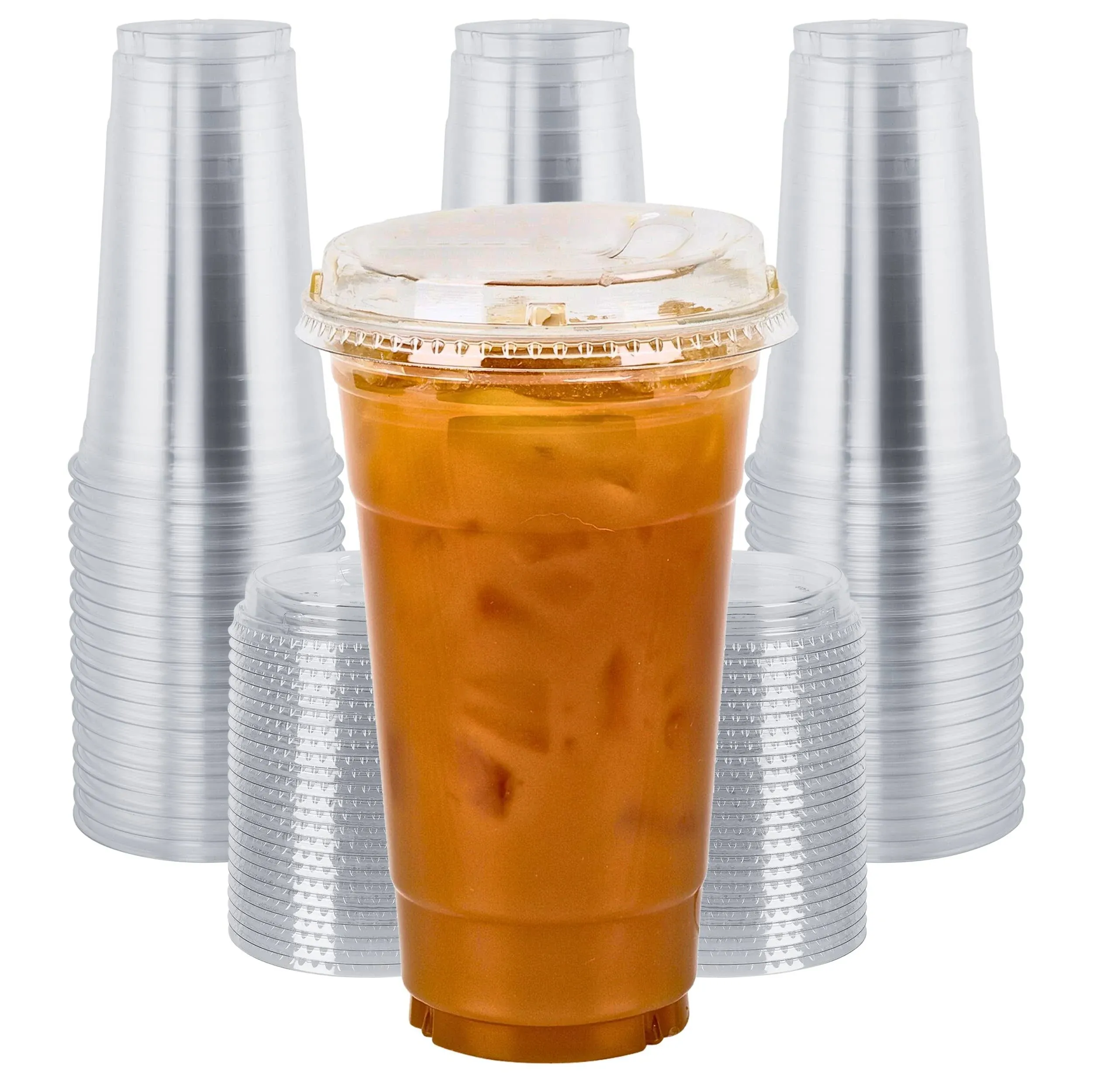 16 oz.Strawless Sip Clear Cups With Lids | Plastic Cups With Lids Pack of 100 | Disposable Cups With Lids Strawless Boba Cup | Disposable Coffee Cups With Lids | Sip Iced Coffee Cups With Lids