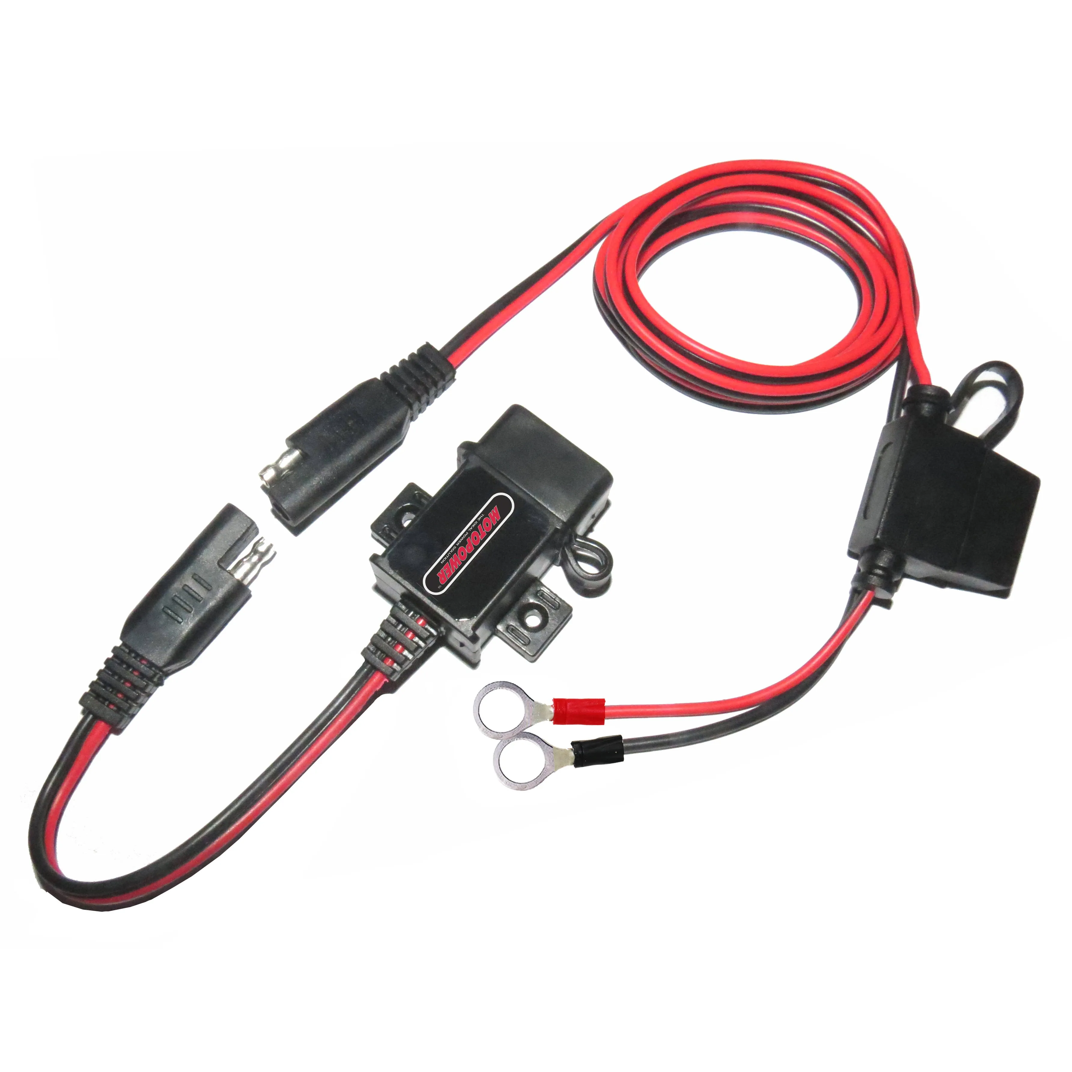 MOTOPOWER MP0609EA 3.1Amp Waterproof Motorcycle Dual USB Kit SAE to USB Adapter Cable with SAE Ring Terminal Cable Harness